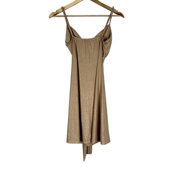 Vintage Street Code Mini Dress Womens S Gold Metallic Tie Waist Cocktail Y2K - Picture 3 of 5